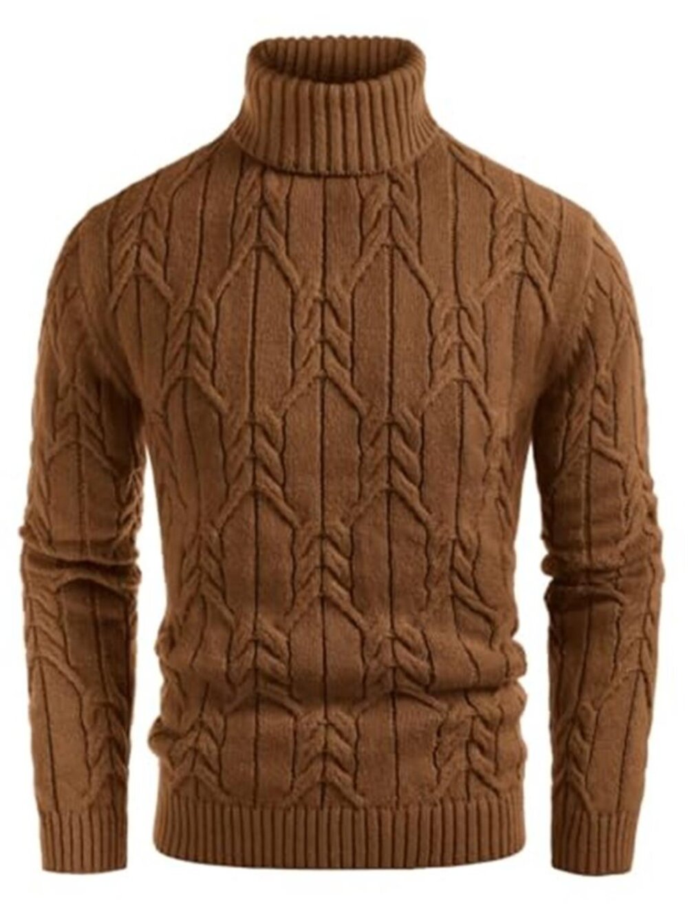 Mens Turtleneck Sweater Chunky Cable Knit Pullover Long Sleeve Winter Casual